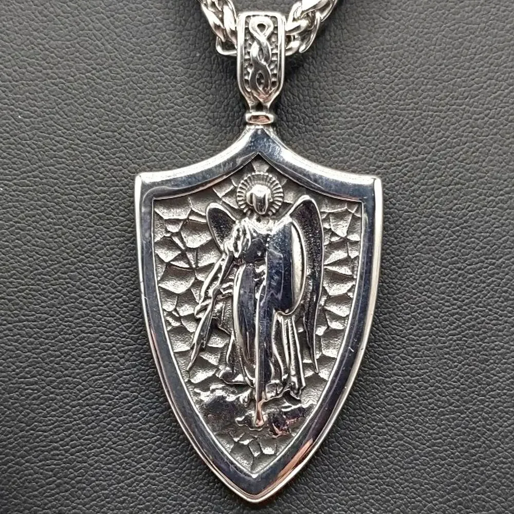 Stainless Steel Saint Archangel Michael Necklace Shield Pendant Men's Gift NEW